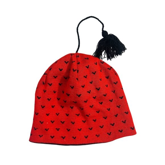 Vintage Janus Red Knit Hat With Black Bat Print - Picture 1 of 4